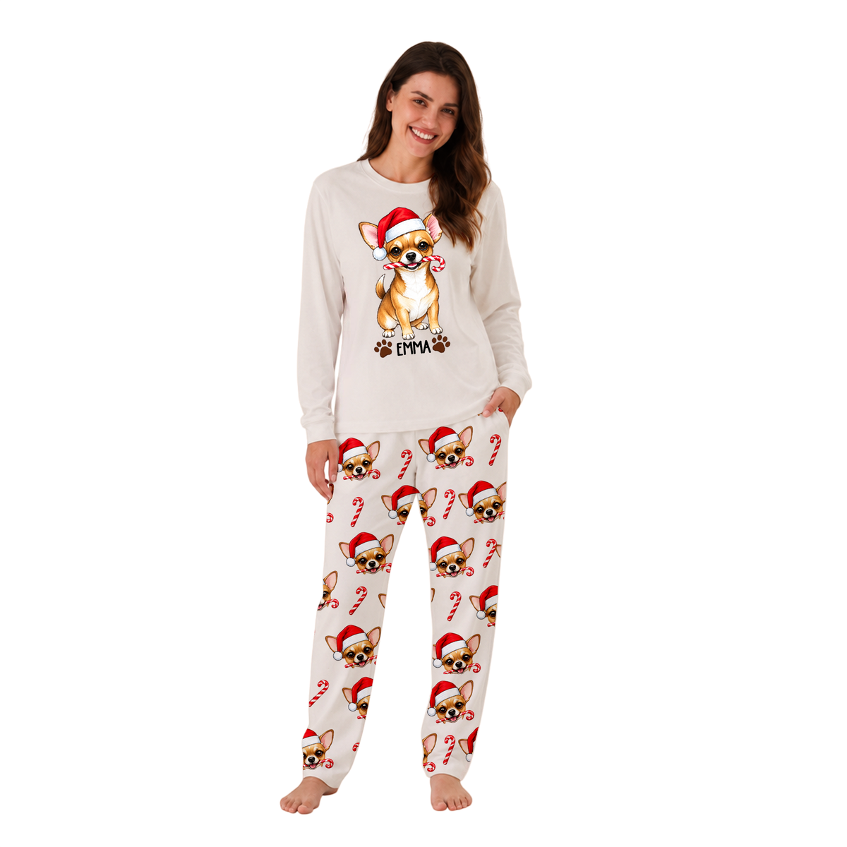 Custom Pet Photo Cute Dog Santa Christmas Matching Family Christmas Pajamas