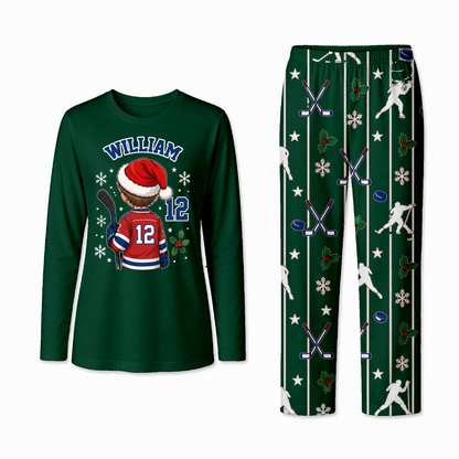 Personalized Hockey Christmas Custom Name And Number Family Matching Pajamas