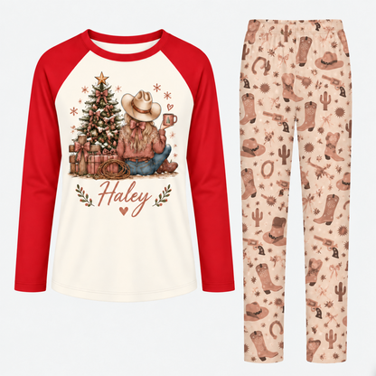 Personalized Cowgirl Christmas Tree Western Pajama Set