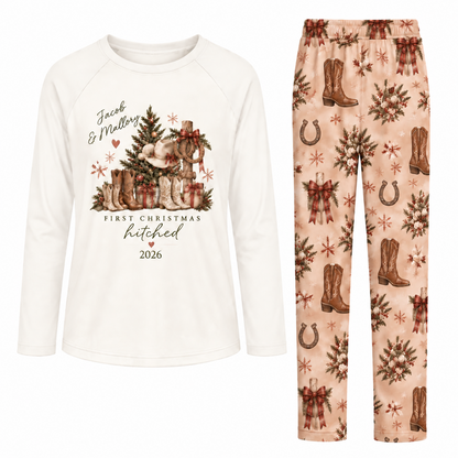 Personalized First Christmas Married Western Cowboy Couple Matching Pajamas
