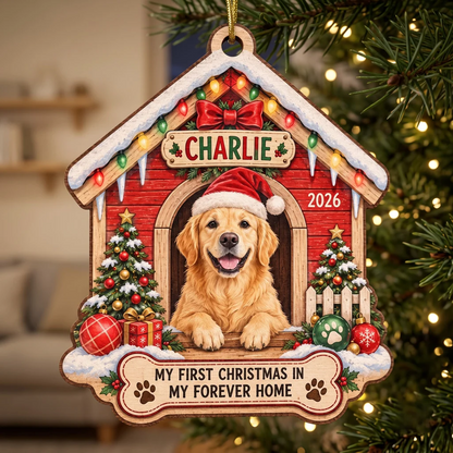 My First Christmas In Forever Home for Dog Mom Custom Dog Name Address Home Pet Wooden Ornament