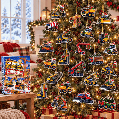 Personalized Construction Vehicle Advent Calendar 2026, Christmas Truck Countdown, Excavator and Digger Ornaments
