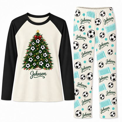 Custom Name Soccer Christmas Tree Matching Pajama Sets