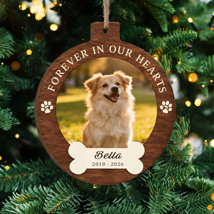 Your Pawprints Stay Forever - Personalized Wooden Ornament, Custom Pet Photo Memorial Christmas Ornament