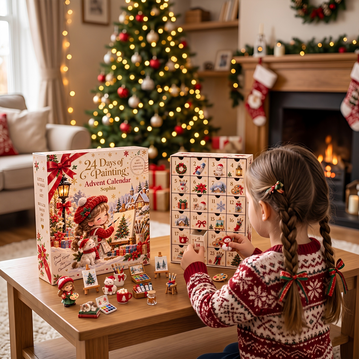Personalized 24 Days of Painting Advent Calendar – Custom Name Christmas Art Countdown Gift for Kids