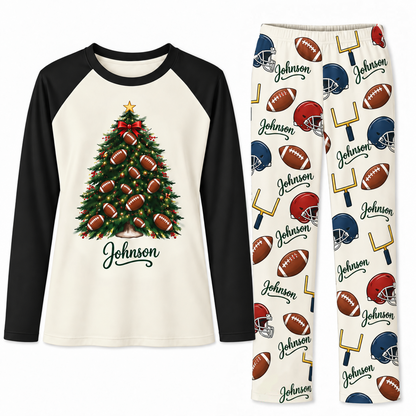 Custom Name American Football Christmas Tree Matching Pajama Sets