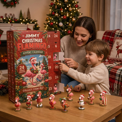 Personalized Christmas Flamingo Advent Calendar With Custom Name, 24 Flamingo Collectibles