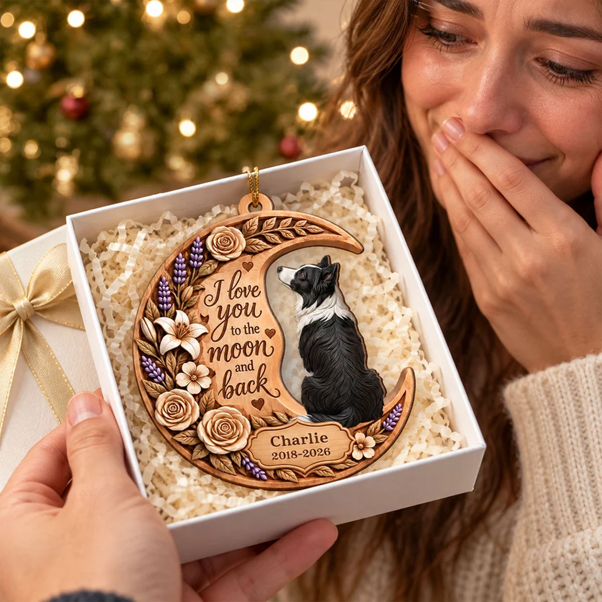 Memorial Pet I Love You to the Moon and Back - Personalized Wooden Ornament - Heartfelt Pet Loss Sympathy Keepsake