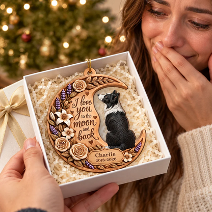 Memorial Pet I Love You to the Moon and Back - Personalized Wooden Ornament - Heartfelt Pet Loss Sympathy Keepsake