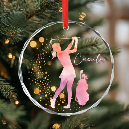 Personalized Golf Ornament, Custom Name Golfer Glass Christmas Gift, Golf Lover Gift