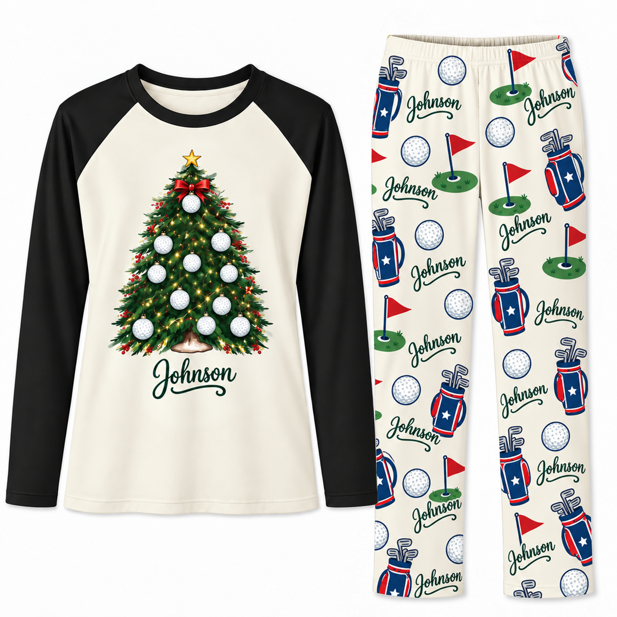 Personalized Name Golf Ball Christmas Tree Matching Christmas Pajamas