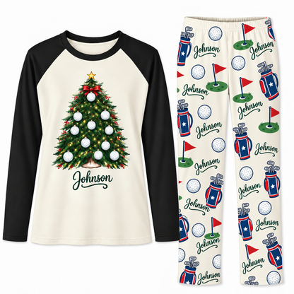 Personalized Name Golf Ball Christmas Tree Matching Christmas Pajamas