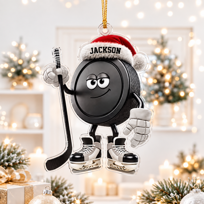 Personalized Hockey Puck Ornament, Custom Name Ice Hockey Christmas Gift