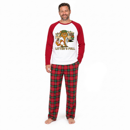 Funny Custom Pet Photo Litter’s Full Plaid Family Christmas Pajamas