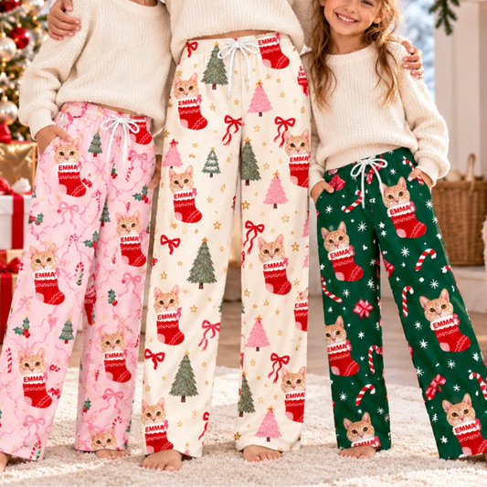 Personalized Pet Christmas Pajama Pants – Custom Pet Photo & Name Lounge Pants