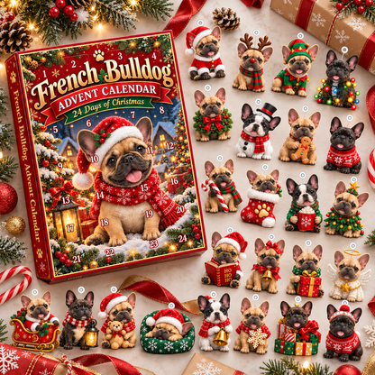 Cute French Bulldog Christmas Advent Calendar, 24 Days Frenchie Holiday Countdown Gift
