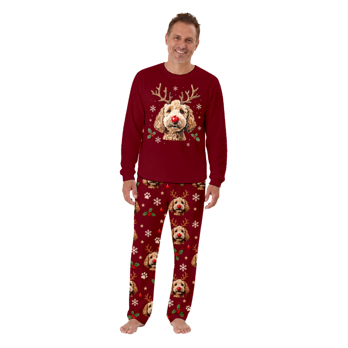 Festive Reindeer Dog Family Christmas Pajamas With Pet