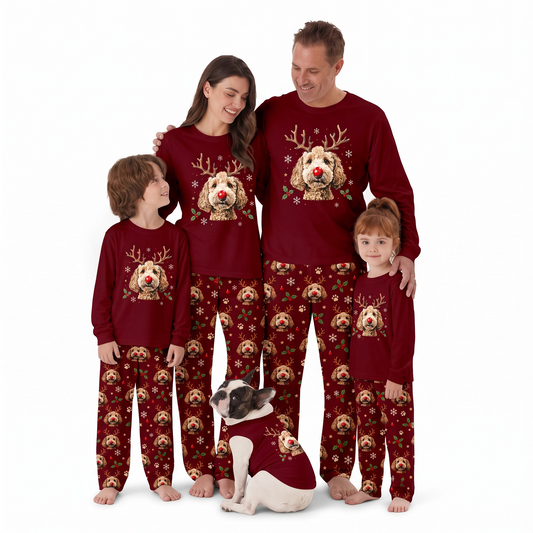 Festive Reindeer Dog Family Christmas Pajamas With Pet