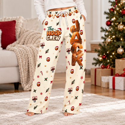 Personalized Basketball Christmas Pajama Pants, Custom Name Matching Christmas PJs