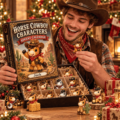 Cute Horse Cowboy Christmas Advent Calendar 2026 – 24 Acrylic Horse Ornaments, Personalized Western Gift