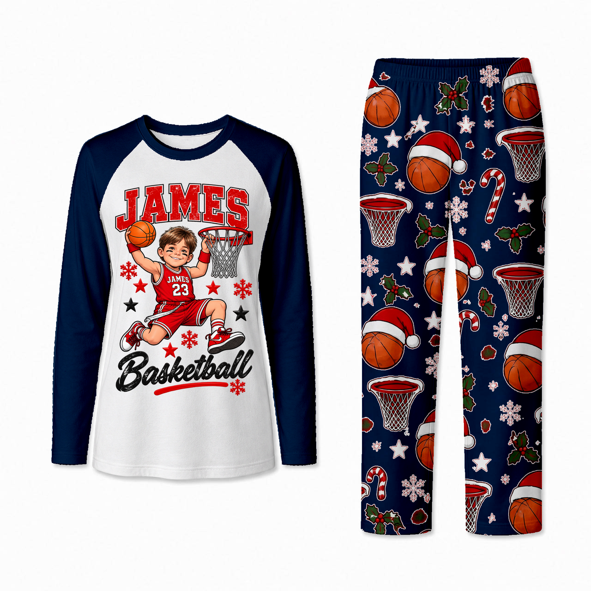Personalized Cute Basketball Player Christmas Matching Family Christmas Pajamas