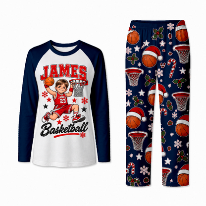 Personalized Cute Basketball Player Christmas Matching Family Christmas Pajamas