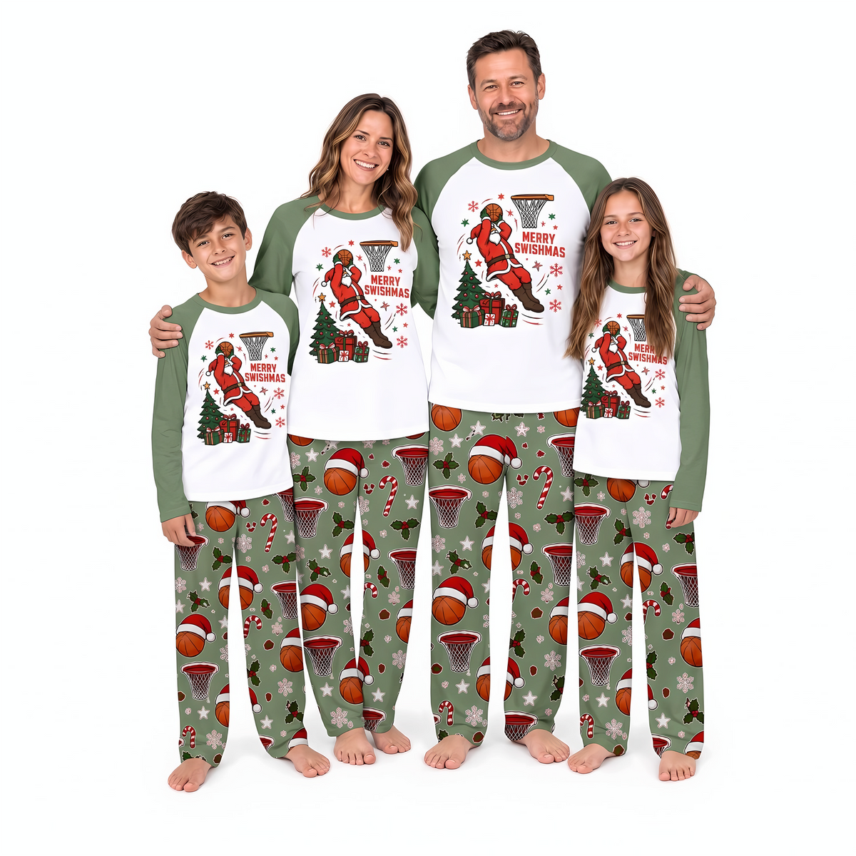 Funny Merry Swishmas Basketball Santa Matching Family Christmas Pajamas