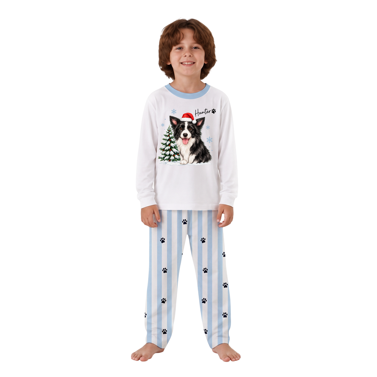 Custom Pet Face Cute Border Collie Christmas Tree Matching Family Christmas Pajamas