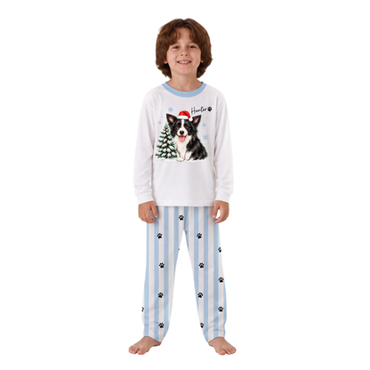 Custom Pet Face Cute Border Collie Christmas Tree Matching Family Christmas Pajamas