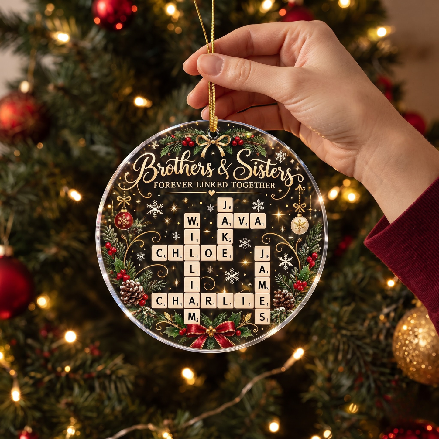 Heartwarming Personalized Family Names Crossword Christmas Ornament