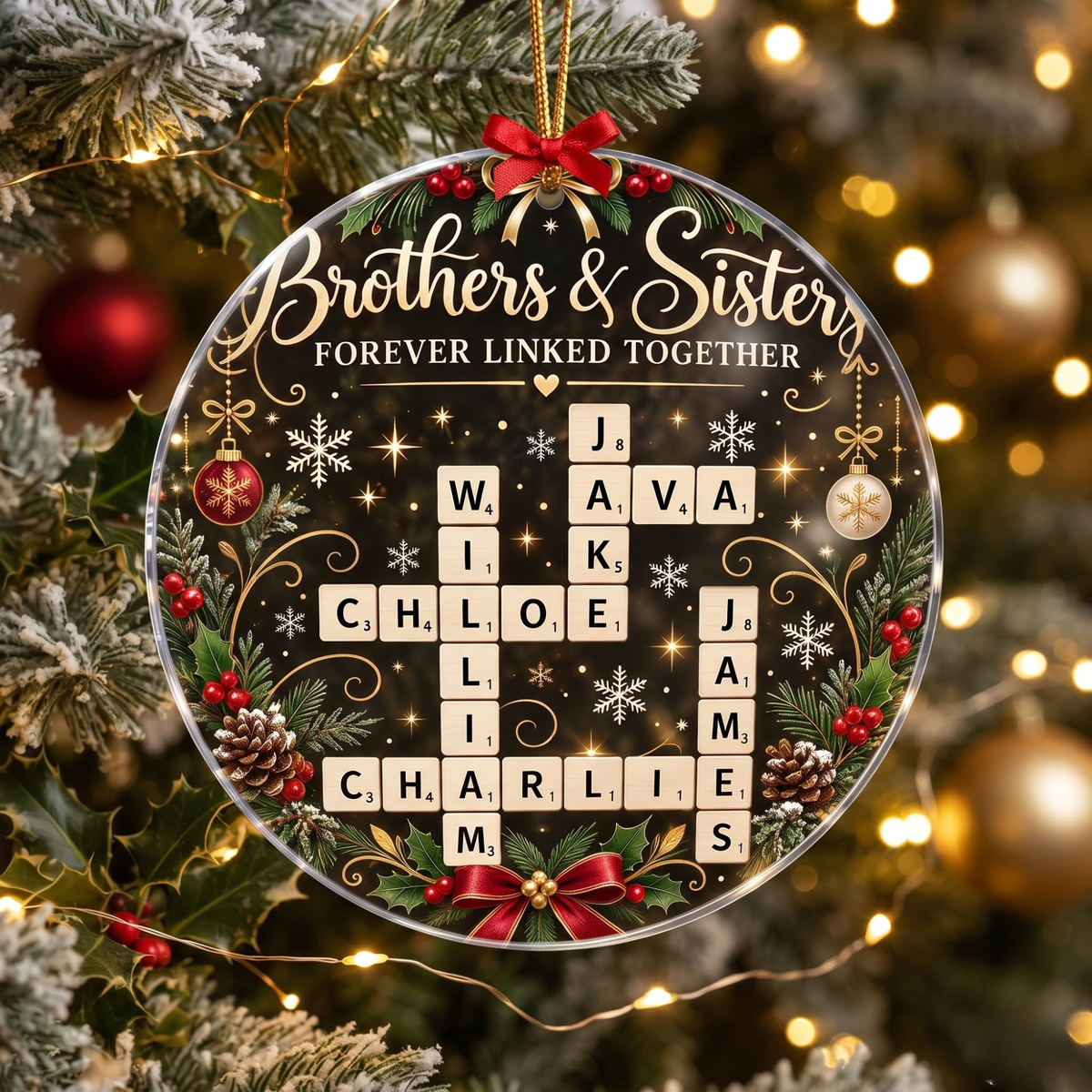 Heartwarming Personalized Family Names Crossword Christmas Ornament