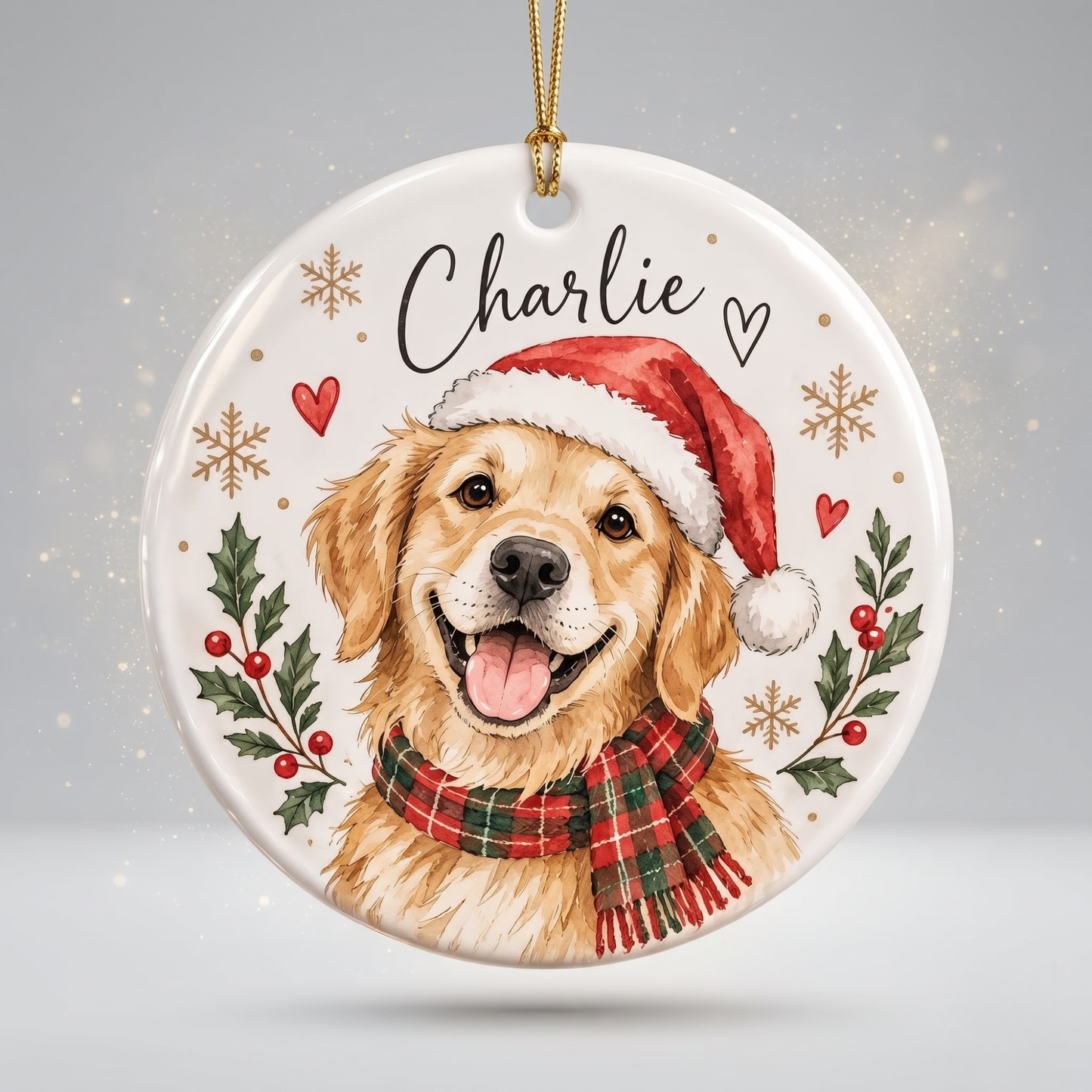 Cute Personalized Dog Portrait Christmas Ceramic Ornament