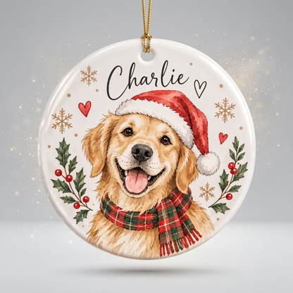 Cute Personalized Dog Portrait Christmas Ceramic Ornament