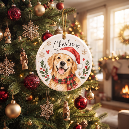 Cute Personalized Dog Portrait Christmas Ceramic Ornament