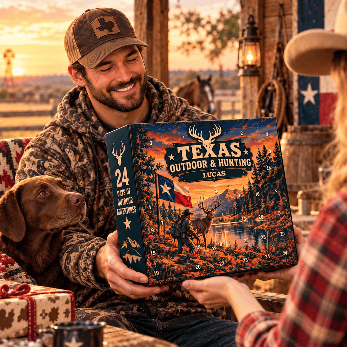 Personalized Texas Outdoor & Hunting Advent Calendar 2026, 24 Acrylic Ornaments, Hunting Christmas Gift for Men, Hunters & Outdoorsmen
