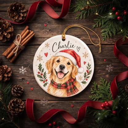 Cute Personalized Dog Portrait Christmas Ceramic Ornament