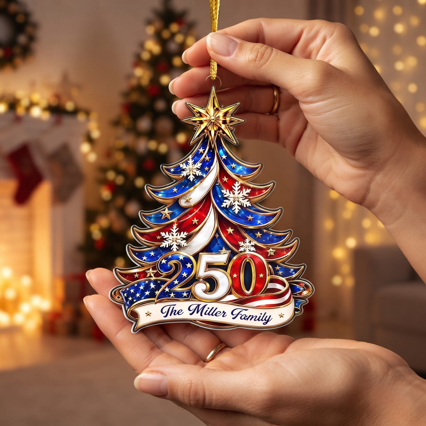 Patriotic America 250th Anniversary Personalized Family Christmas Acrylic Ornament