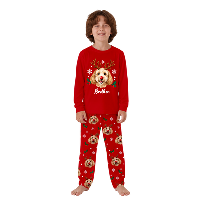 Custom Name Cute Dog Lover Reindeer Matching Family Christmas Pajamas With Pet