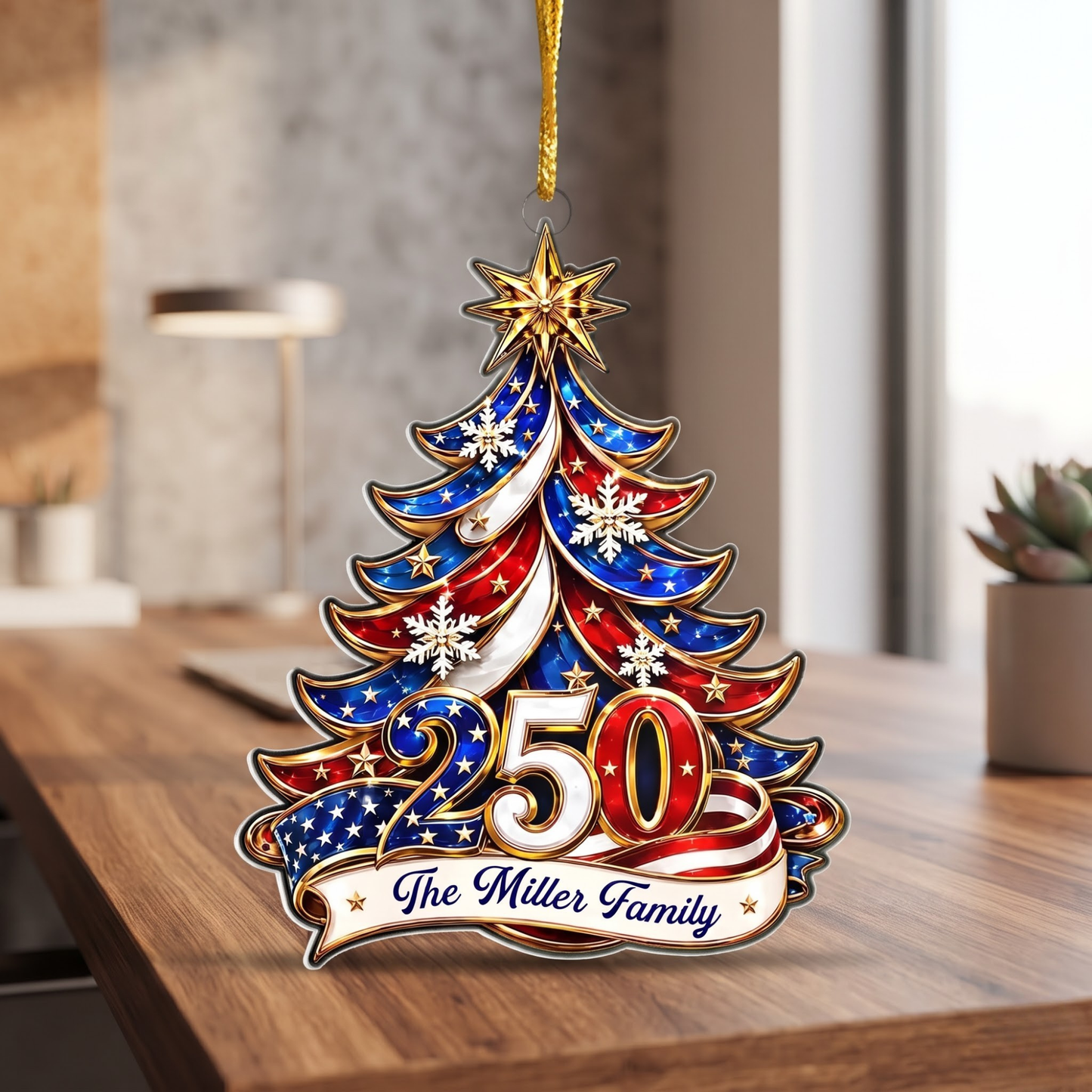 Patriotic America 250th Anniversary Personalized Family Christmas Acrylic Ornament