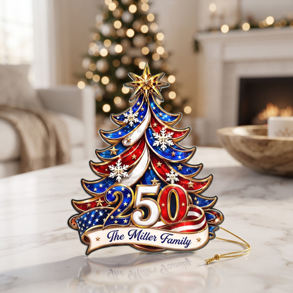 Patriotic America 250th Anniversary Personalized Family Christmas Acrylic Ornament