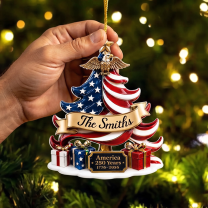 Patriotic Eagle Christmas Tree Personalized Family Name 250th Anniversary Acrylic Ornament