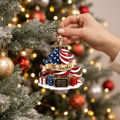 Patriotic Eagle Christmas Tree Personalized Family Name 250th Anniversary Acrylic Ornament