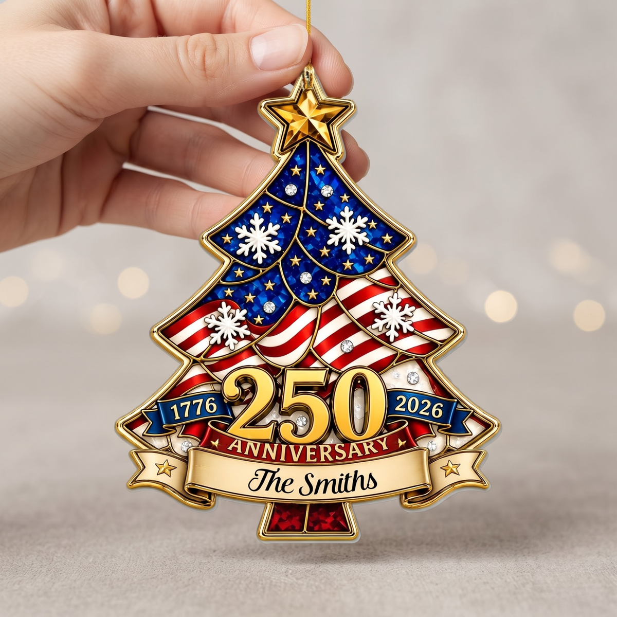 Patriotic 250th Anniversary Personalized Family Christmas Tree Acrylic Ornament