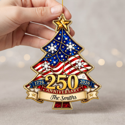 Patriotic 250th Anniversary Personalized Family Christmas Tree Acrylic Ornament