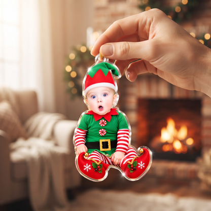 Cute Personalized Baby Elf Photo Christmas Acrylic Ornament