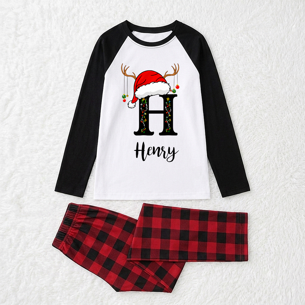 Festive Custom Initial Reindeer Family Christmas Pajamas With Pet