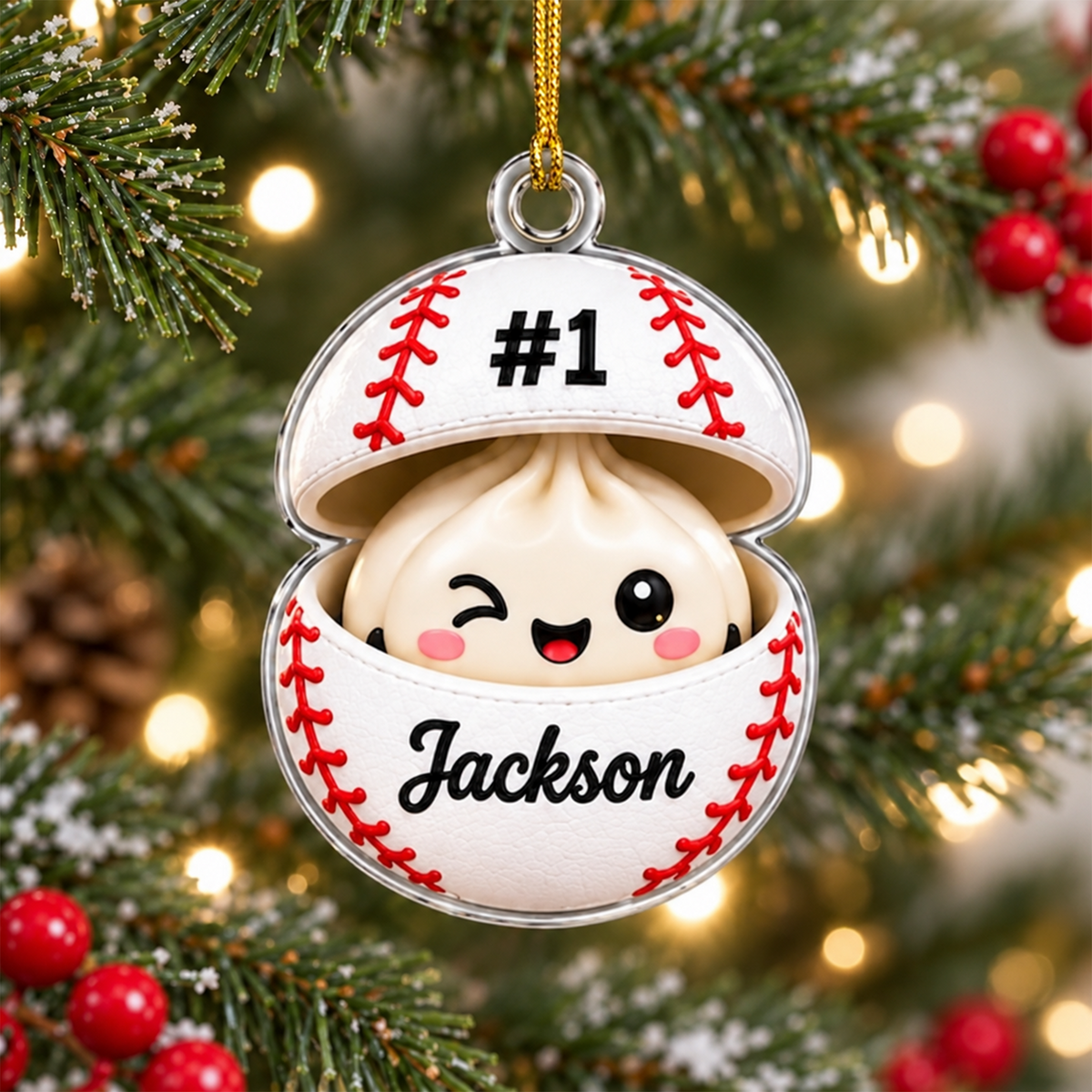 Personalized Sports Dumpling Ornament, Custom Name Football Baseball Hockey Golf Christmas Gift