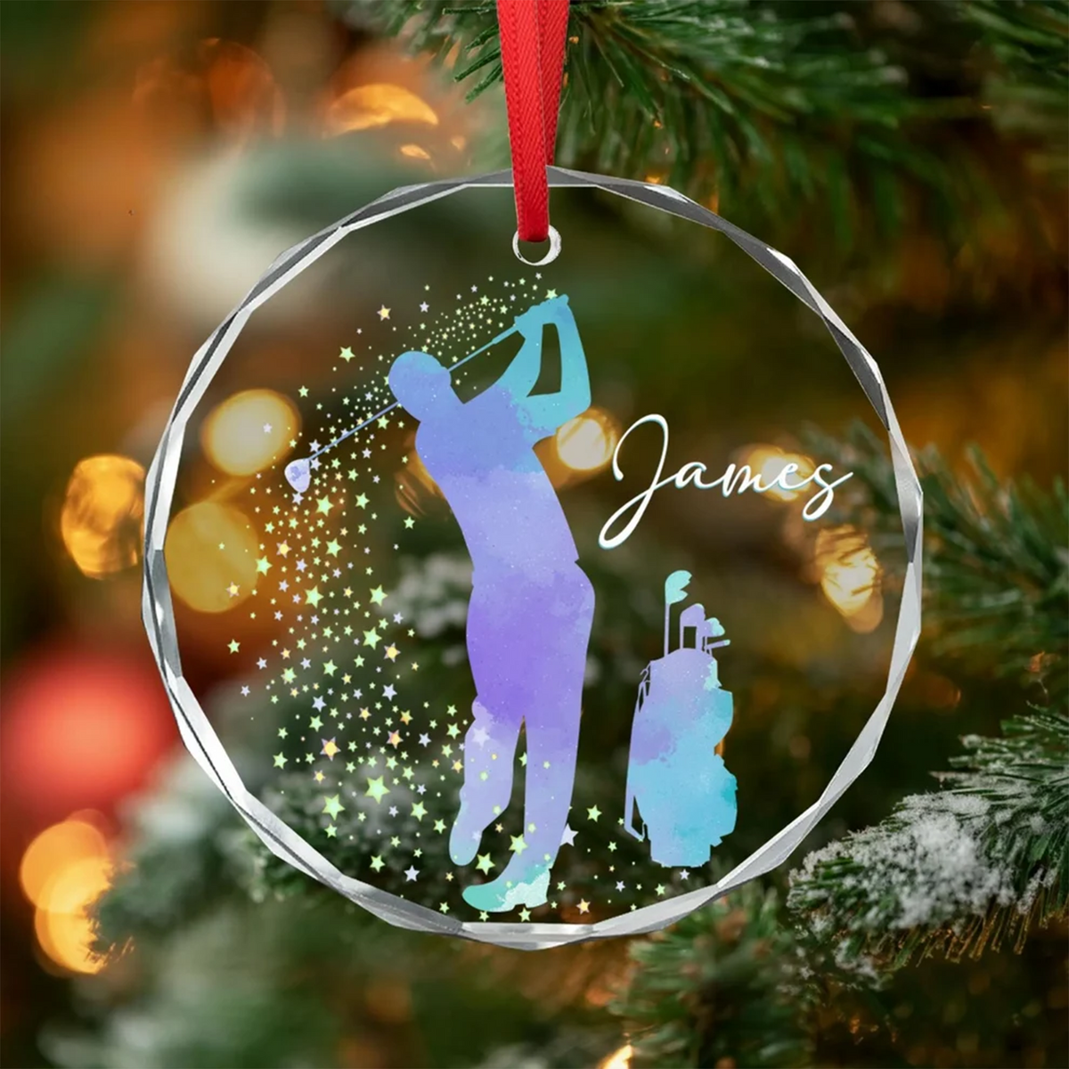 Personalized Golf Ornament, Custom Name Golfer Glass Christmas Gift, Golf Lover Gift