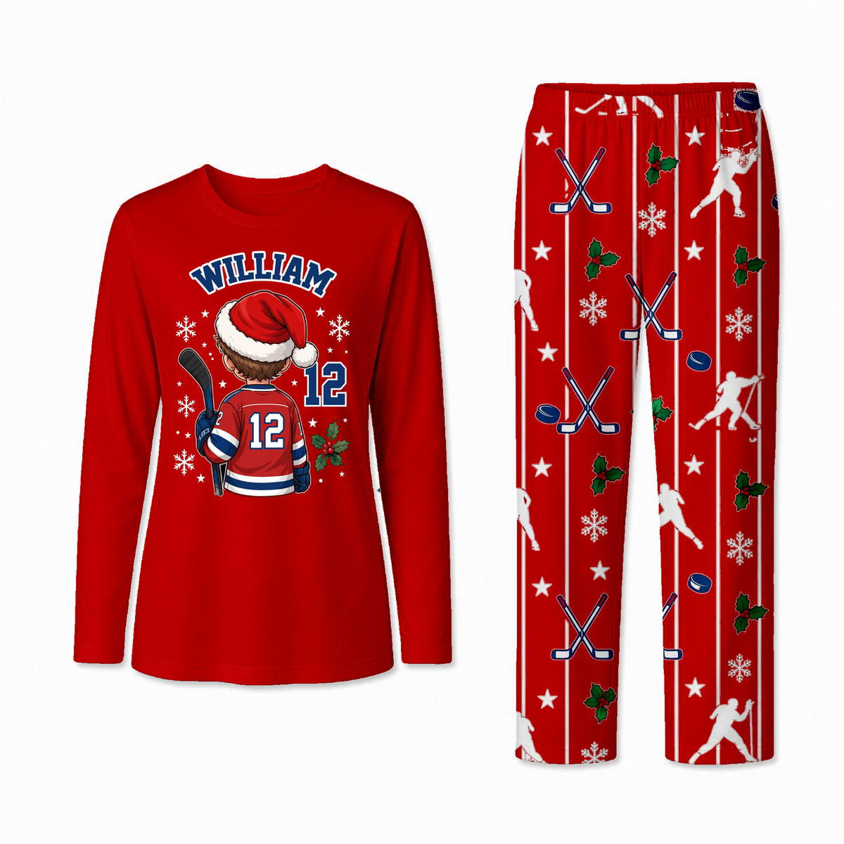 Personalized Hockey Christmas Custom Name And Number Family Matching Pajamas