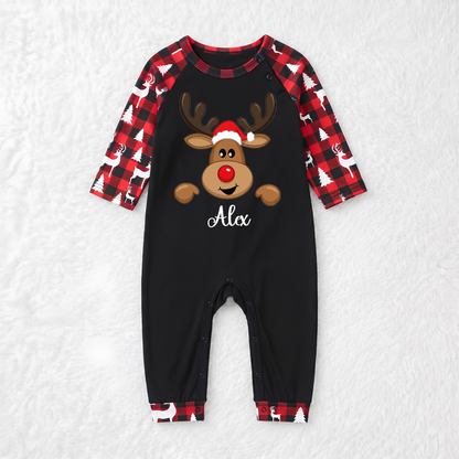 Cute Personalized Reindeer Buffalo Plaid Family Christmas Pajamas With Pet